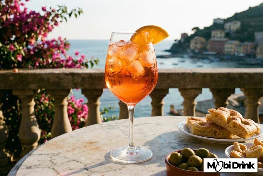 Aperol Spritz w kieliszku z pomarańczą