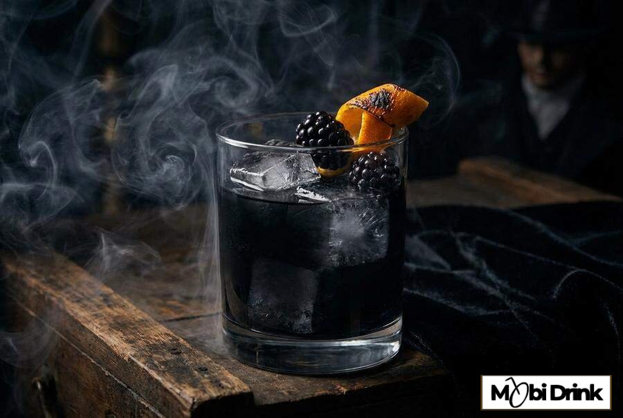 Ciemny drink Black Magic z owocami