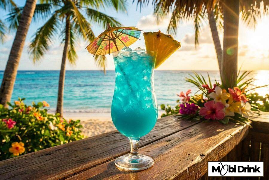 Niebieski drink blue hawaiian z likierem malibu