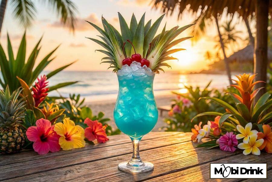 Niebieski drink Blue Hawaiian z ananasem