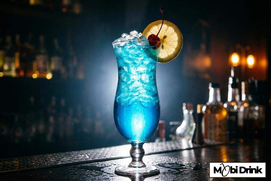 Niebieski drink Blue Lagoon z lodem