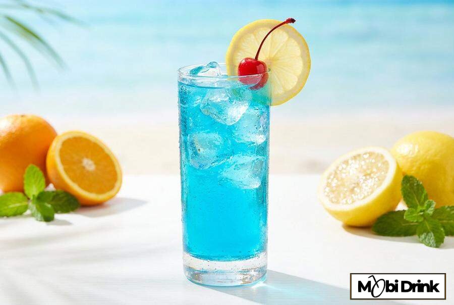 Niebieski drink Blue Lagoon z lodem