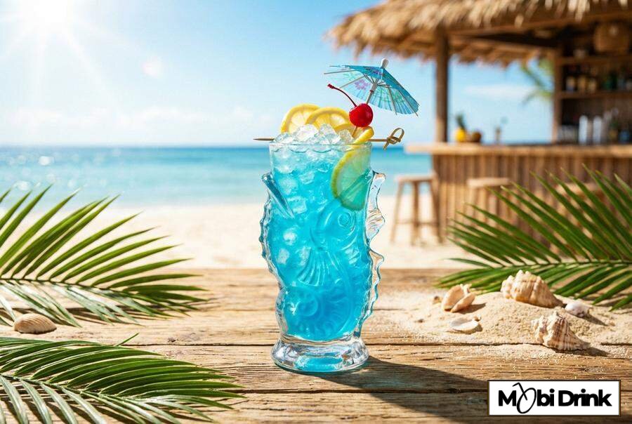 Niebieski drink Blue Lagoon z lodem