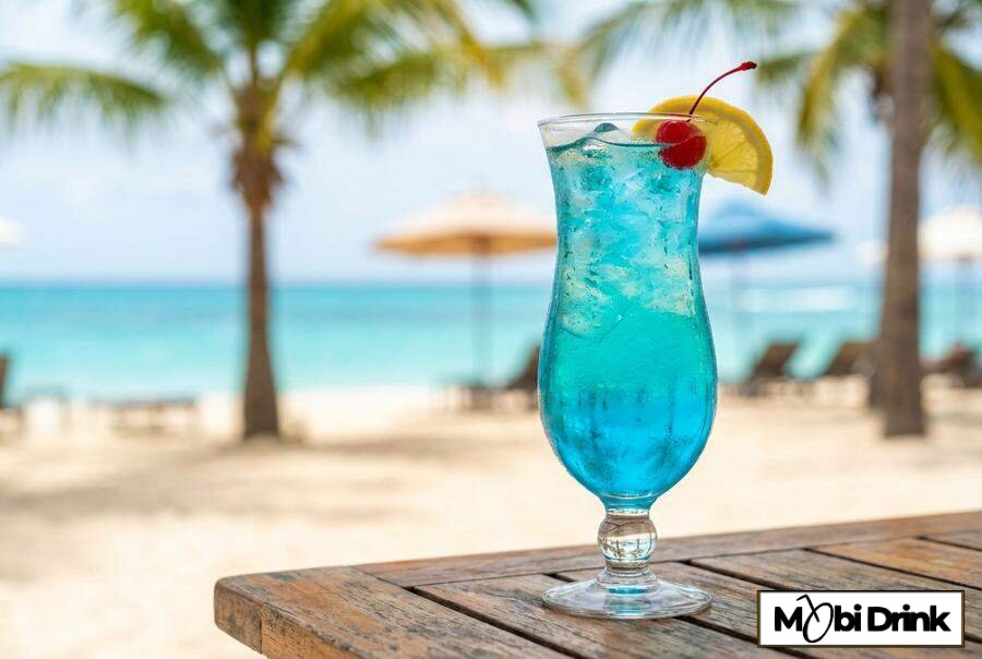 Niebieski drink Blue Lagoon z dekoracją