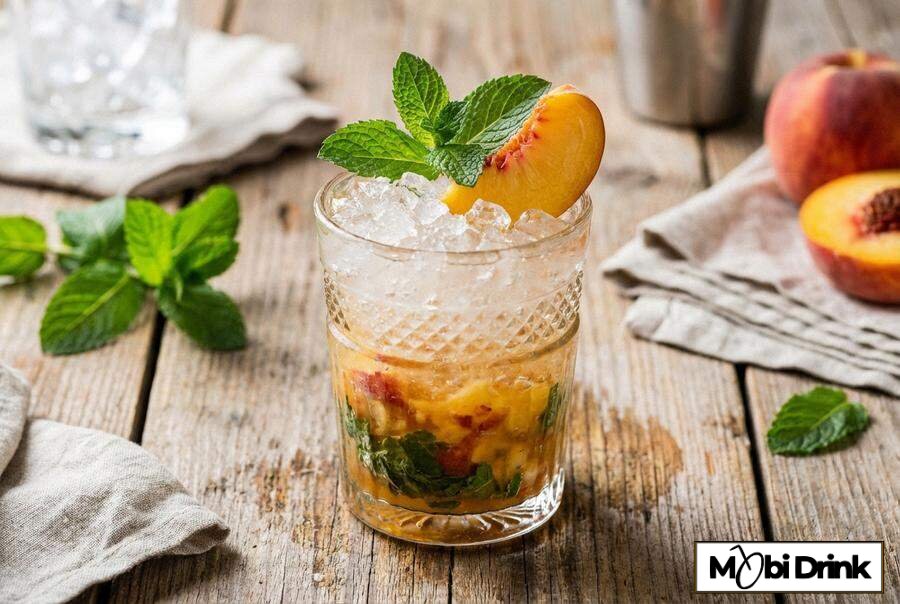 Bourbon Peach Smash z miętą i świeżymi owocami