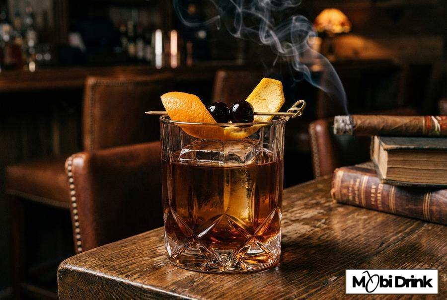 Klasyczny Brandy Old Fashioned na dużej kostce lodu