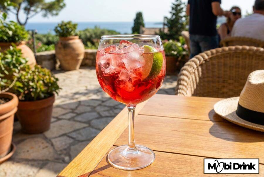 Campari Tonic w dużym kieliszku z limonką
