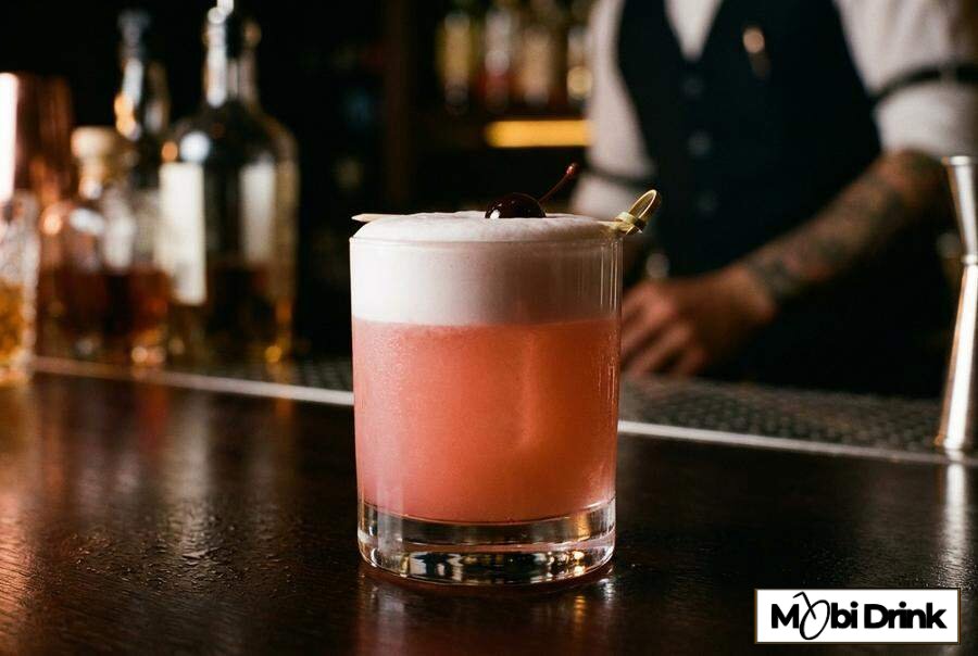 Różowy drink cherry vodka sour z pianką