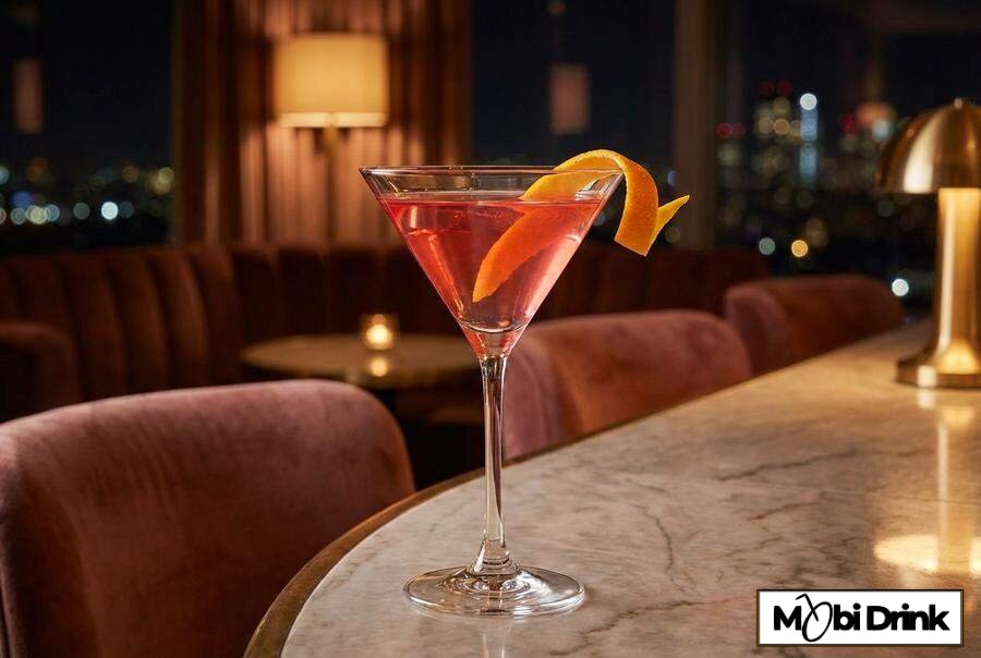 Różowy Cosmopolitan w kieliszku martini