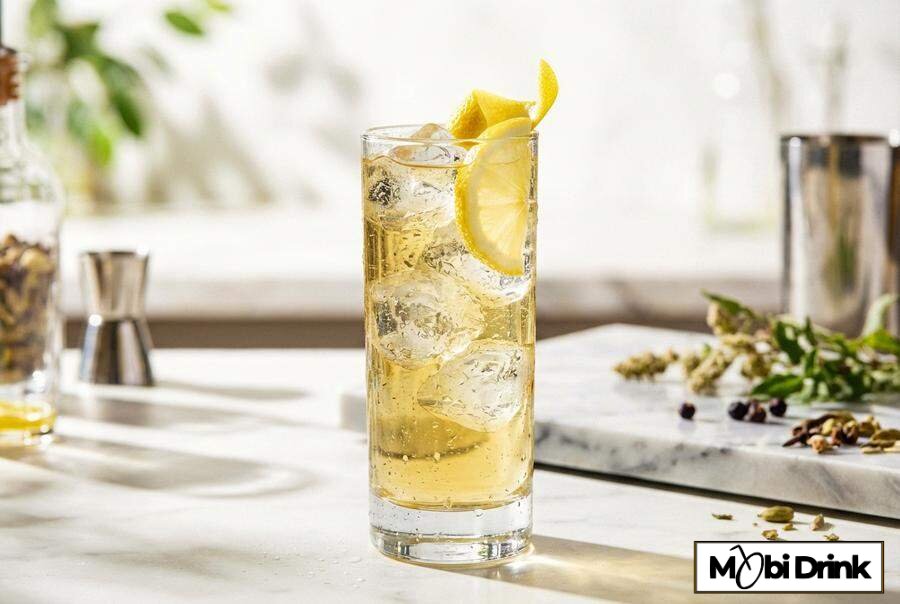 Klasyczny drink Beton z tonikiem i cytryną w wysokiej szklance