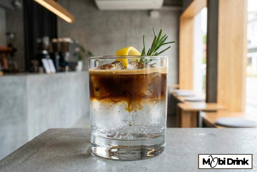 Warstwowe espresso tonic z lodem i cytryną