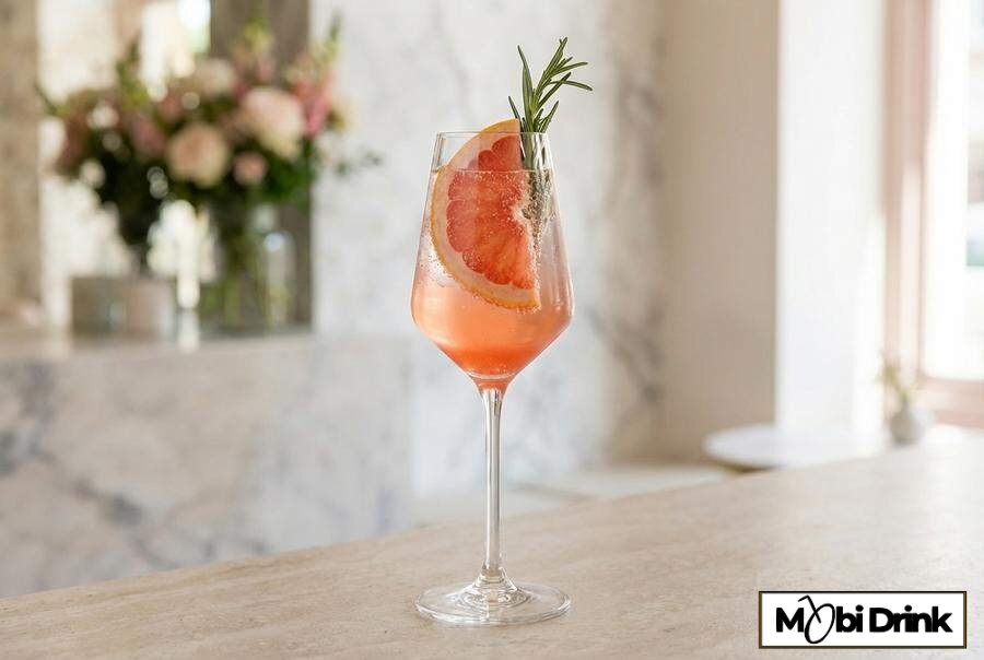 Różowy drink Grapefruit Metaxa Fizz z rozmarynem