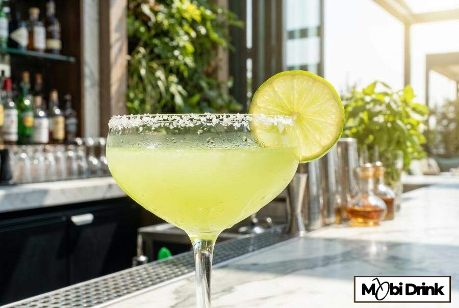 Koktajl Margarita z solą na brzegu kieliszka i limonką