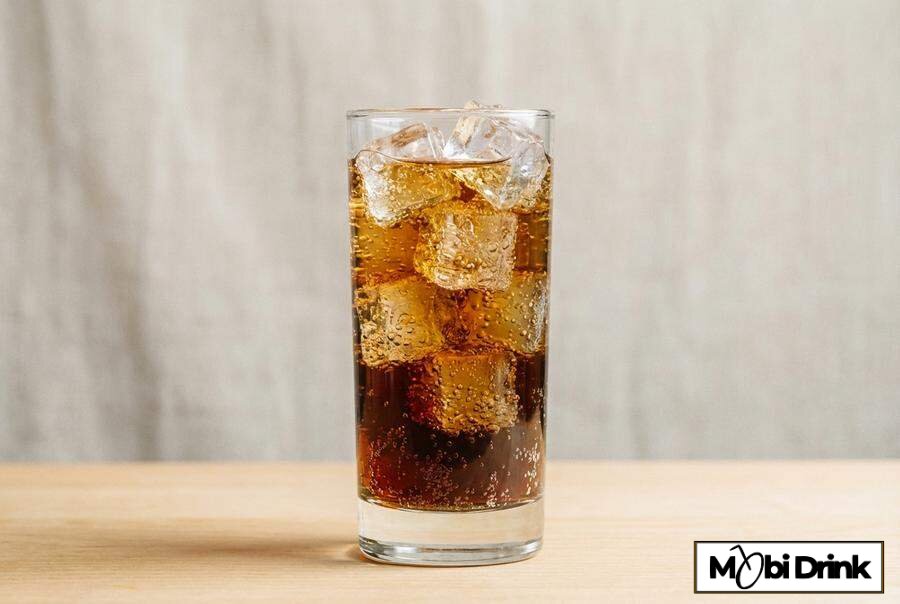 Klasyczny drink whisky z colą w wysokiej szklance z lodem
