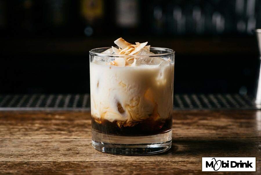 Kokosowy White Russian w szklance z lodem