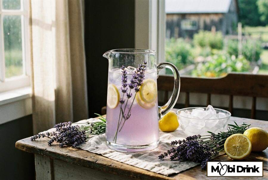 Fioletowa lemoniada lawendowa z cytryną.