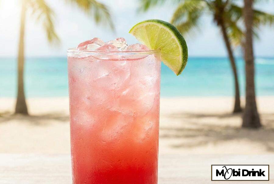 Czerwony drink Malibu Bay Breeze z lodem