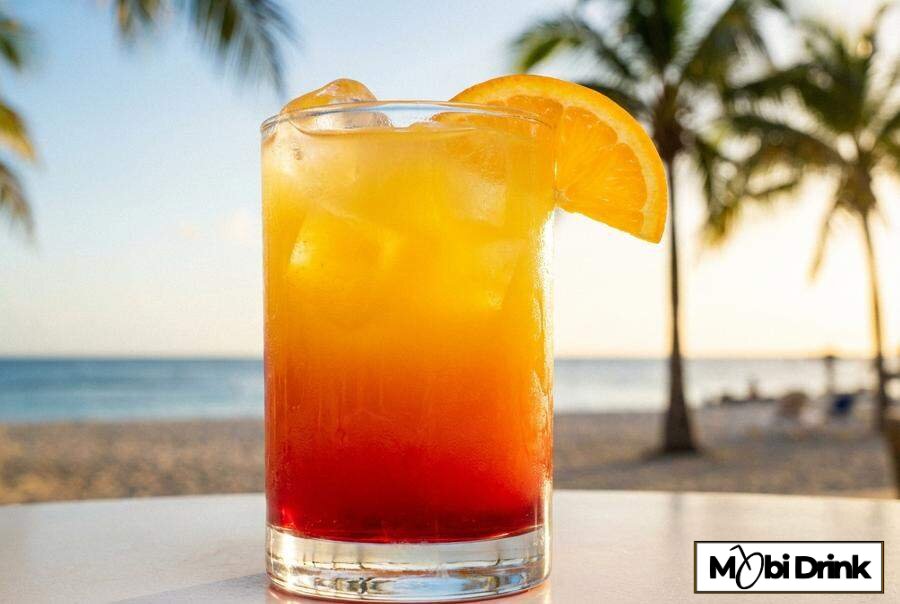 Warstwowy drink Malibu Sunrise z pomarańczą