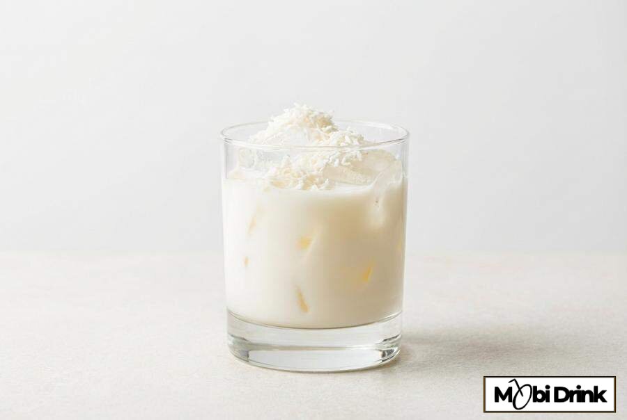 Kremowy drink malibu z mlekiem i wiórkami