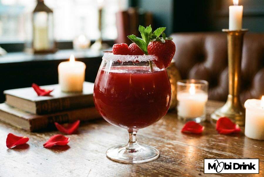Słodki czerwony drink walentynkowy z malinami