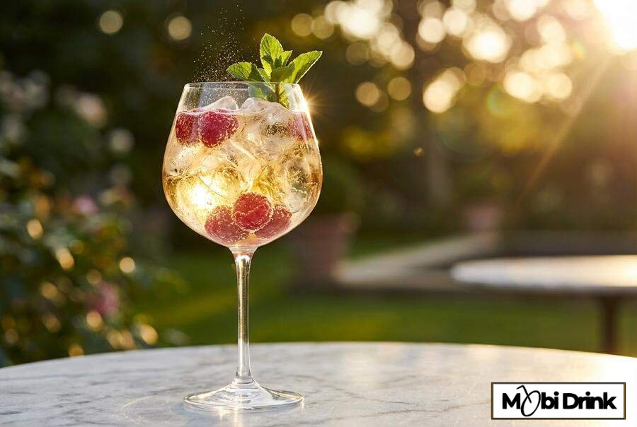 Orzeźwiający Malinowy Spritz z prosecco w kieliszku