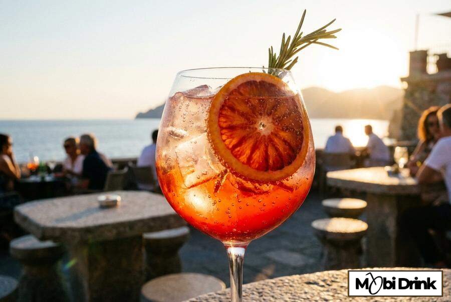 Czerwony drink Martini Fiero Spritz z pomarańczą