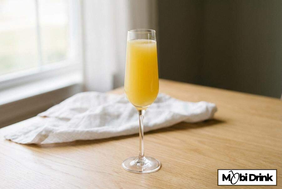 Elegancki kieliszek z drinkiem Mimosa i sokiem pomarańczowym