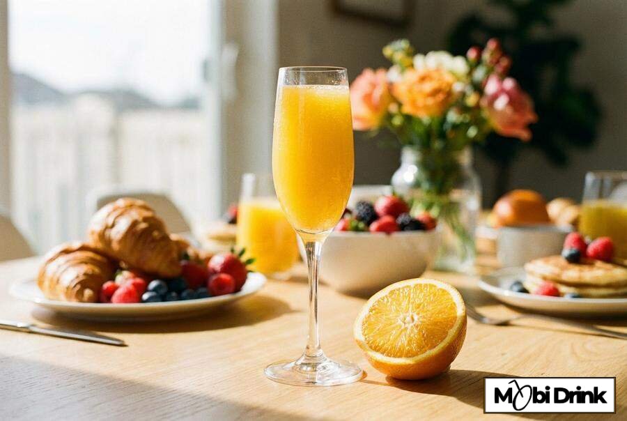 Drink Mimosa z sokiem pomarańczowym i szampanem