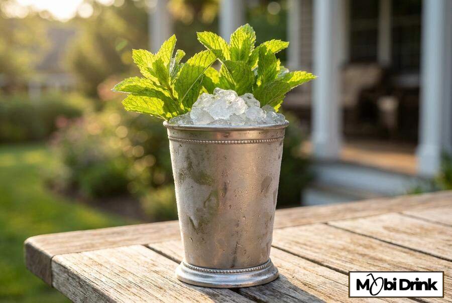 Mint Julep w metalowym kubku z miętą