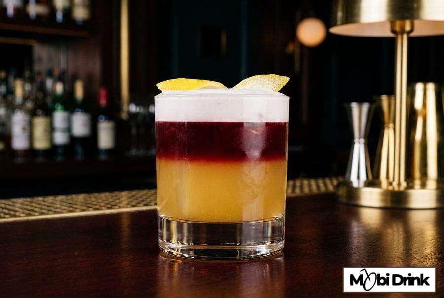 Warstwowy drink New York Sour z whiskey i winem