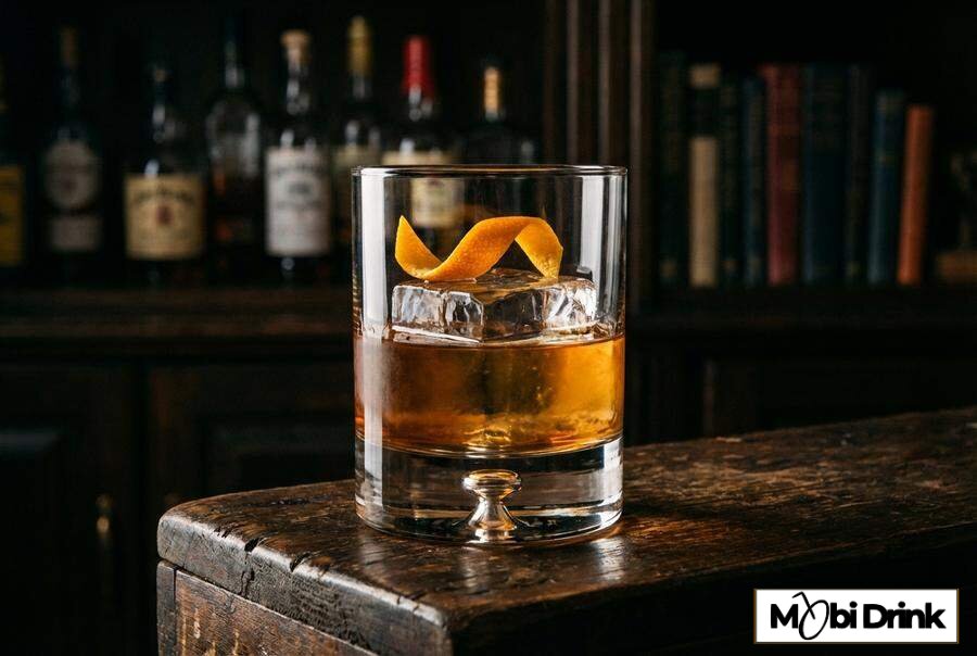 Klasyczny drink Old Fashioned ze skórką pomarańczy