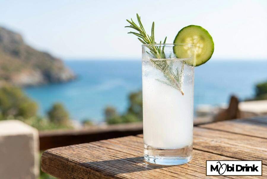 Prosty drink Ouzo z tonikiem i rozmarynem na lodzie