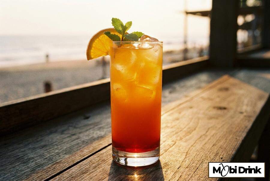 Warstwowy drink Peach Sunset z sokiem pomarańczowym