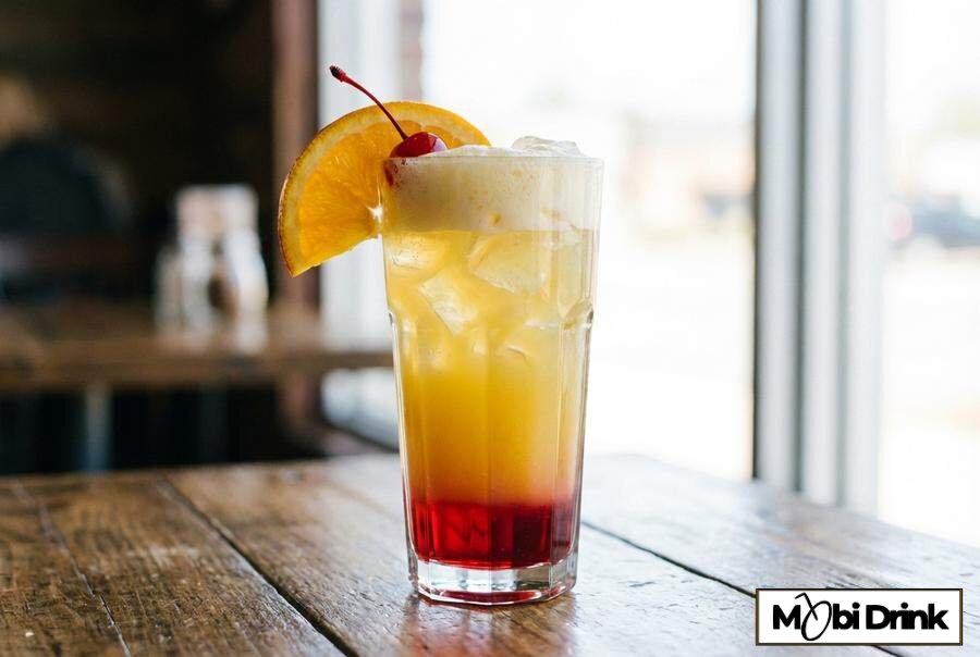 Warstwowy drink bezalkoholowy z sokiem pomarańczowym i grenadyną