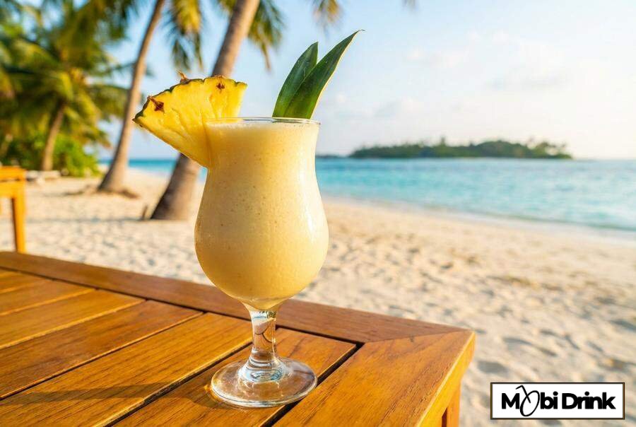 Klasyczna Piña Colada w kieliszku hurricane z ananasem
