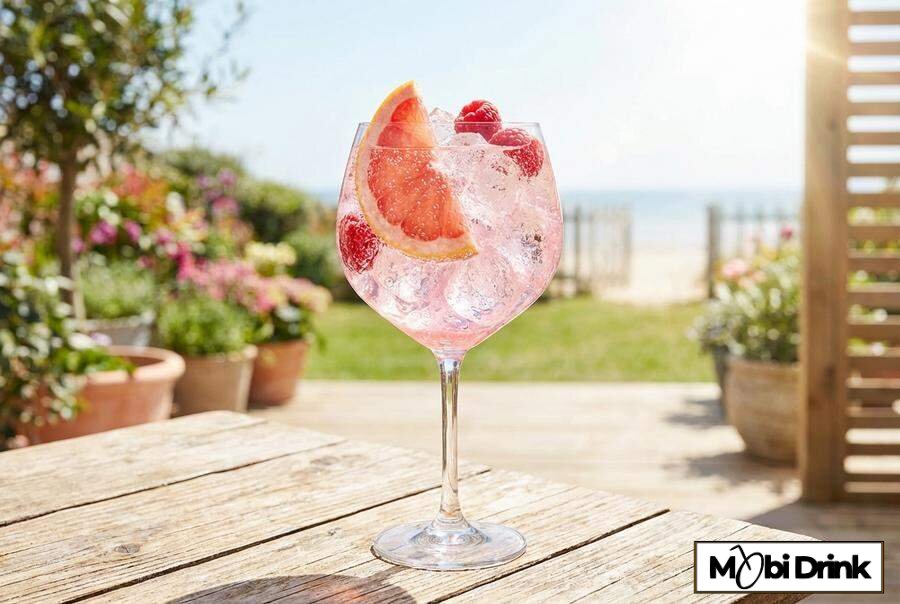 Musujący letni koktajl pink gin spritz w kieliszku