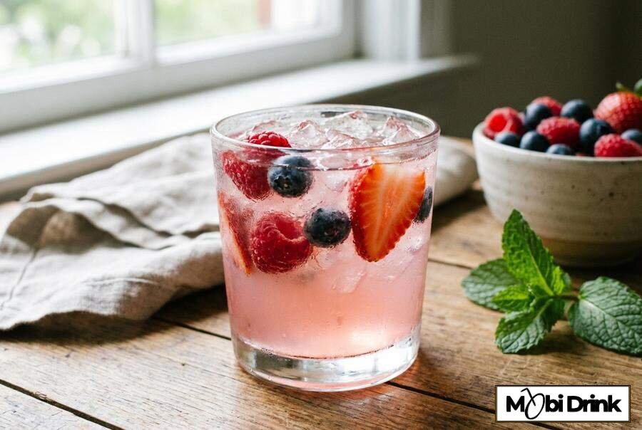 Różowy drink pink gin z owocami leśnymi