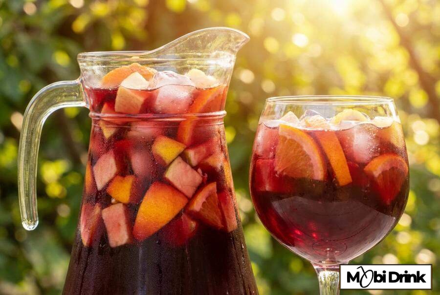 Hiszpańska sangria z czerwonym winem i owocami w dzbanku
