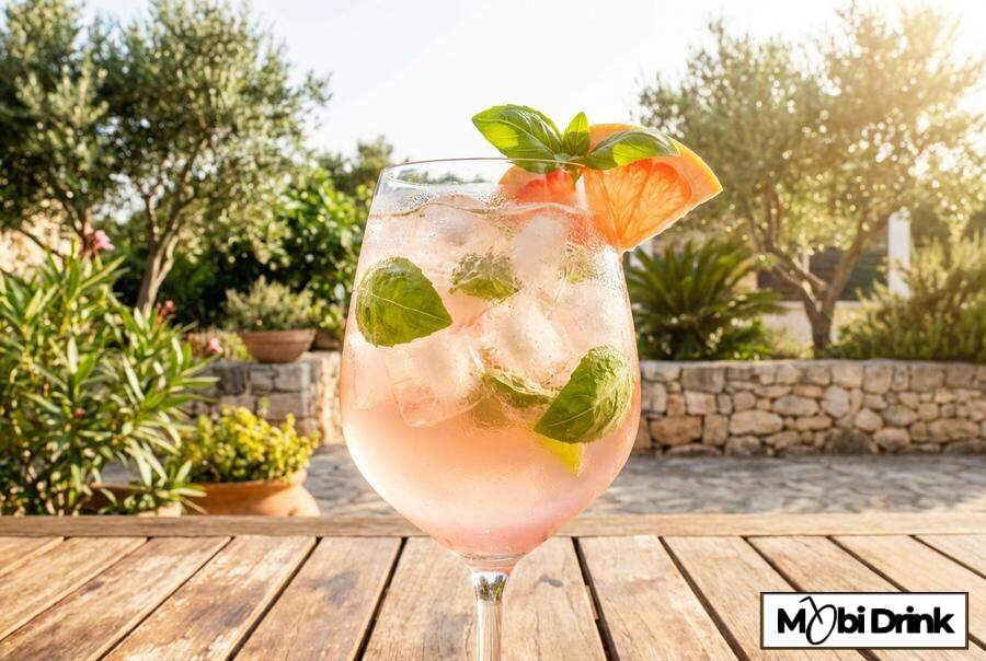 Różowy drink Rosato Spritz z bazylią