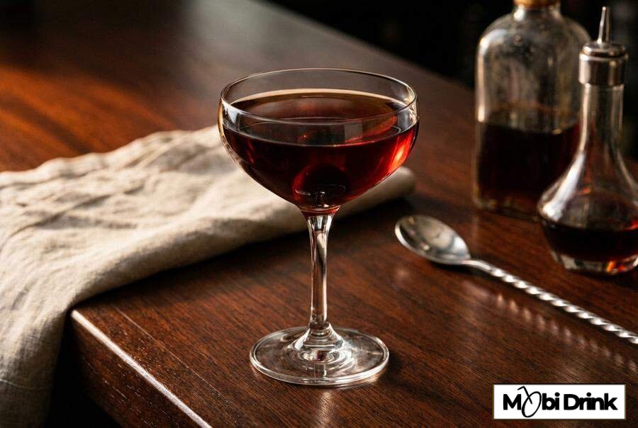 Elegancki drink Rob Roy w kieliszku koktajlowym