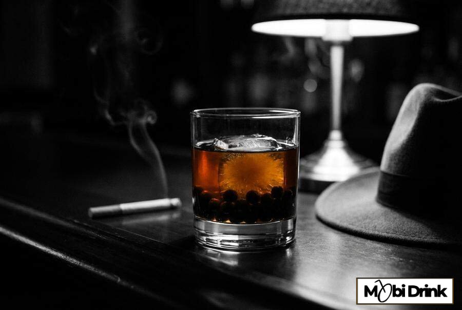Drink z whisky i czarną tapioką