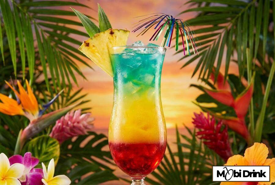 Kolorowy drink tęczowy z sokiem ananasowym