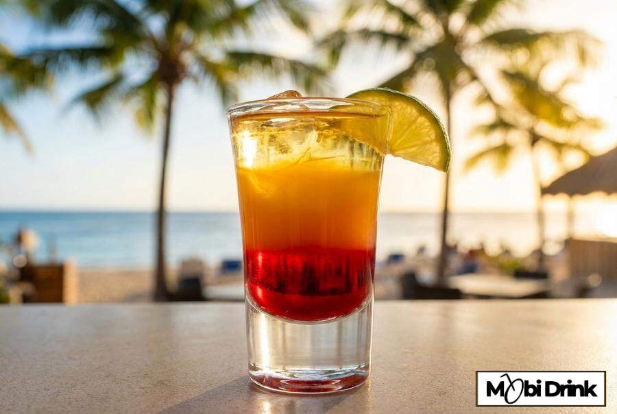 Kolorowy shot Tequila Sunrise z warstwami