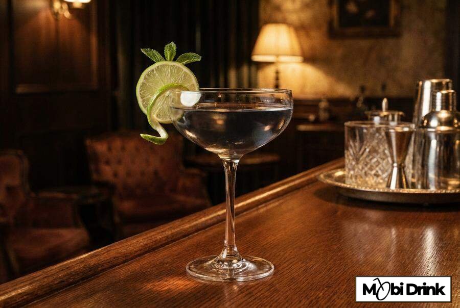 Mocny koktajl The Pimmlet w kieliszku coupe