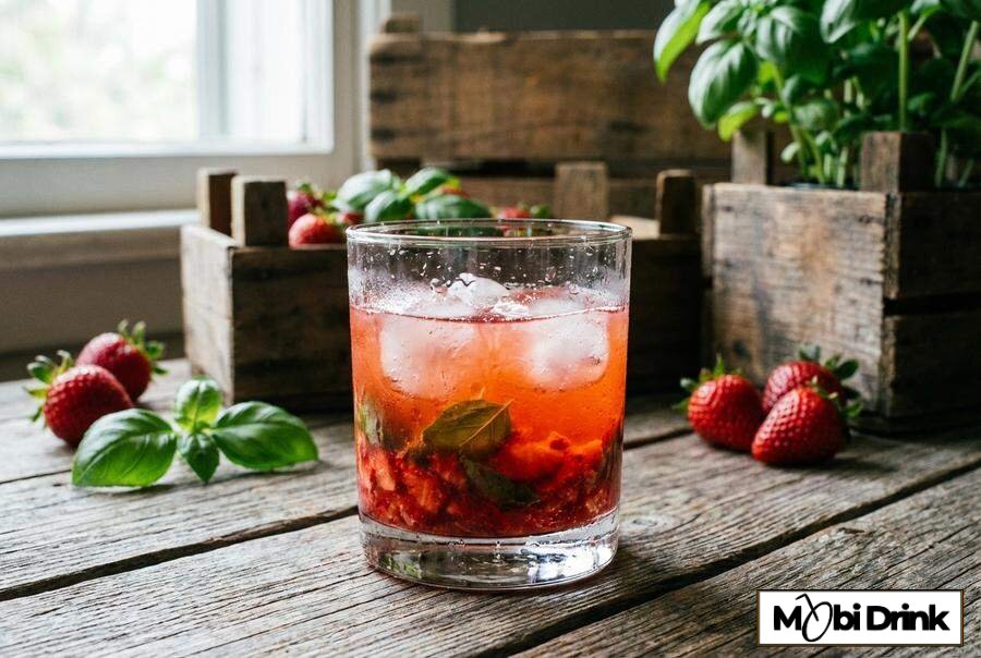 Ziołowy drink truskawkowy gin smash z bazylią