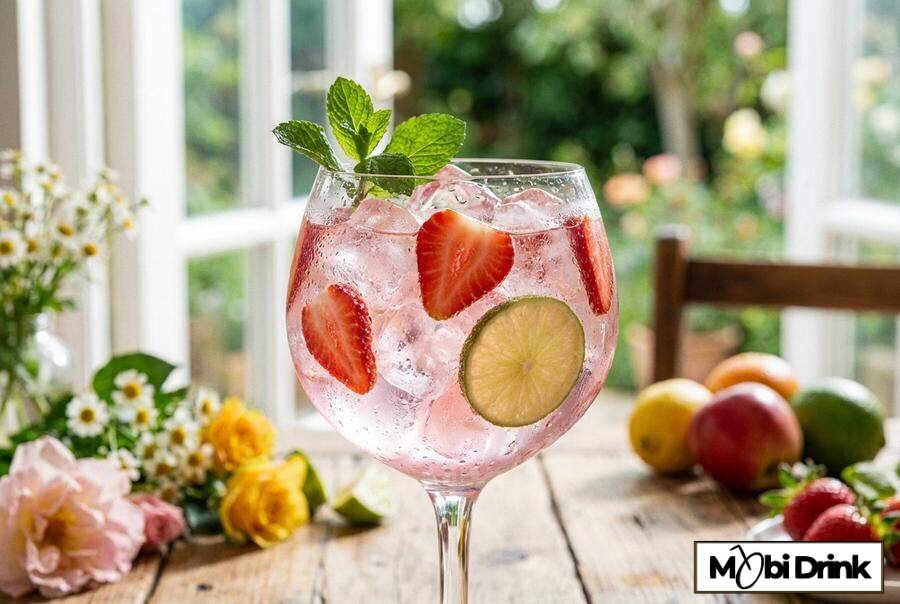 Truskawkowy Gin and Tonic z miętą i lodem