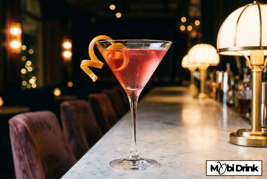 Elegancki bezalkoholowy Cosmopolitan w kieliszku.