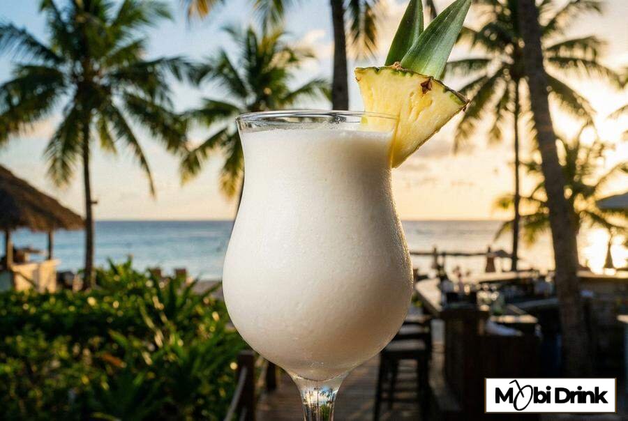 Kremowa bezalkoholowa pina colada z ananasem.