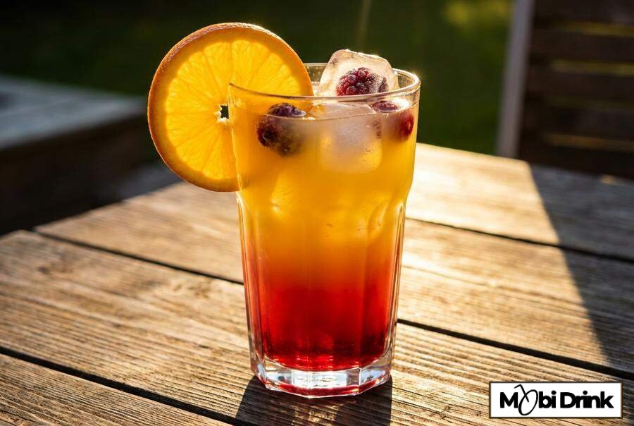 Kolorowy drink virgin sunrise z pomarańczą
