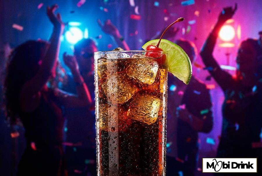 Drink wódka wiśniowa z colą i limonką
